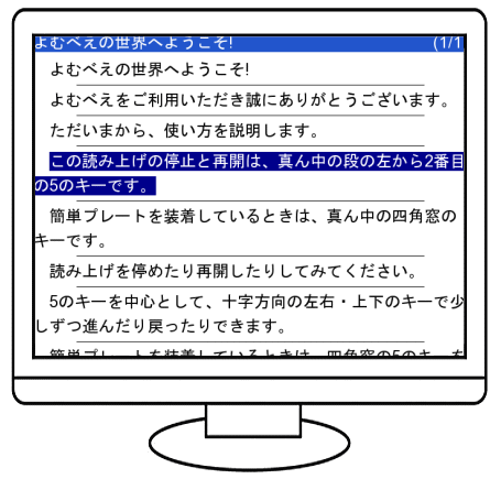 画面写真:音声読書機の画面