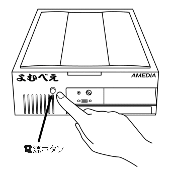 電源ボタンを押しているところ