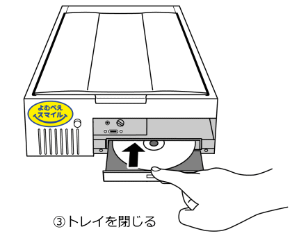 イラスト:CDトレイを閉じているところ