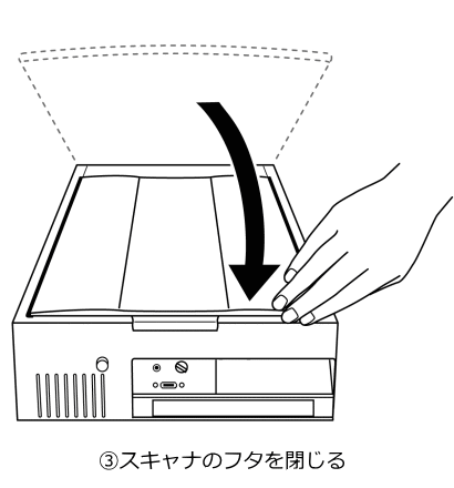 イラスト:イメージスキャナのフタを閉じるところ