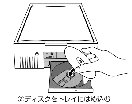 イラスト:ディスクをセットしているところ