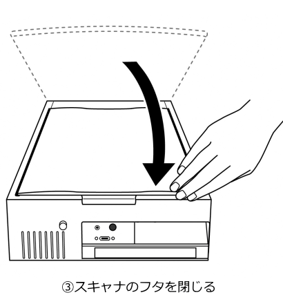 イラスト:イメージスキャナのフタを閉じるところ